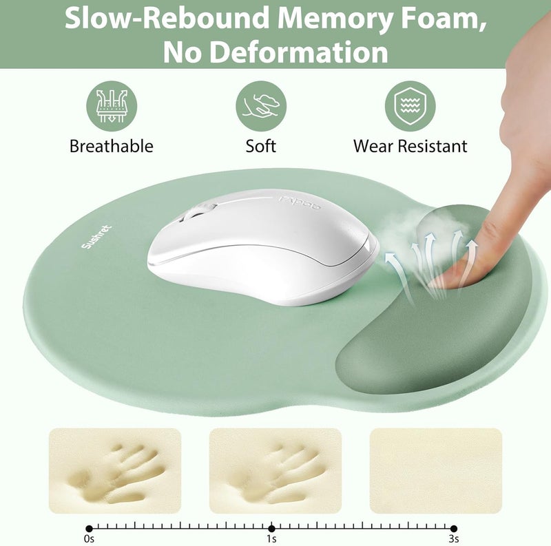 Sushret Mouse Pad and Keyboard Wrist Rest, 3-in-1 Gel Memory Foam Ergonomic Mouse Pad with Wrist Rest Set,Gaming Mousepad Arm Cushion Support for Computer Office Desk Accessories Cute Setup,Sage Green - Image 3